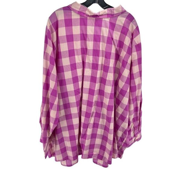 Woman Within Womens Button Up Shirt Top Check Long Sleeve Purple Pink Size 5X - Picture 3 of 8